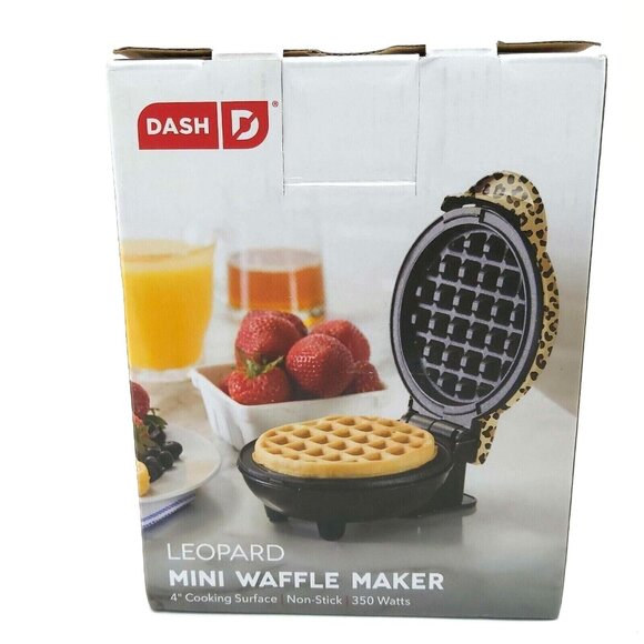 DASH Mini 4 inch Leopard Spots Waffle Maker Electric Get Cookin Good Lookin Box - Picture 3 of 8